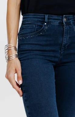 Pantalons<Armand Thiery Pantalon 7/8 denim détail strass - Bleu