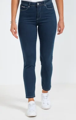Pantalons<Armand Thiery Pantalon 7/8 denim surteint détail bijou - Bleu
