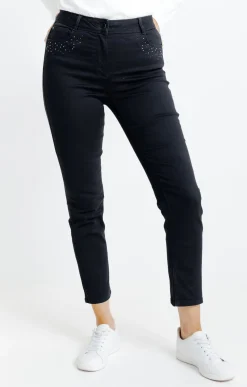 Pantalons<Armand Thiery Pantalon 7/8 détail clou et strass - Noir