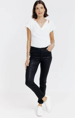 Pantalons<Armand Thiery Pantalon 7/8 enduit imprimé fleurs - Noir