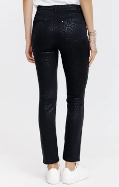 Pantalons<Armand Thiery Pantalon 7/8 enduit imprimé fleurs - Noir