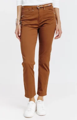 Pantalons<Armand Thiery Pantalon 7/8 forme chino avec ceinture - Marronclair