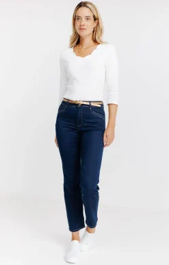 Pantalons<Armand Thiery Pantalon 7/8 satin denim brut ceinture - Bleu