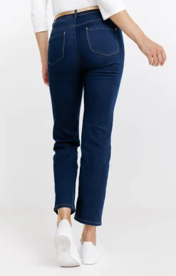 Pantalons<Armand Thiery Pantalon 7/8 satin denim brut ceinture - Bleu