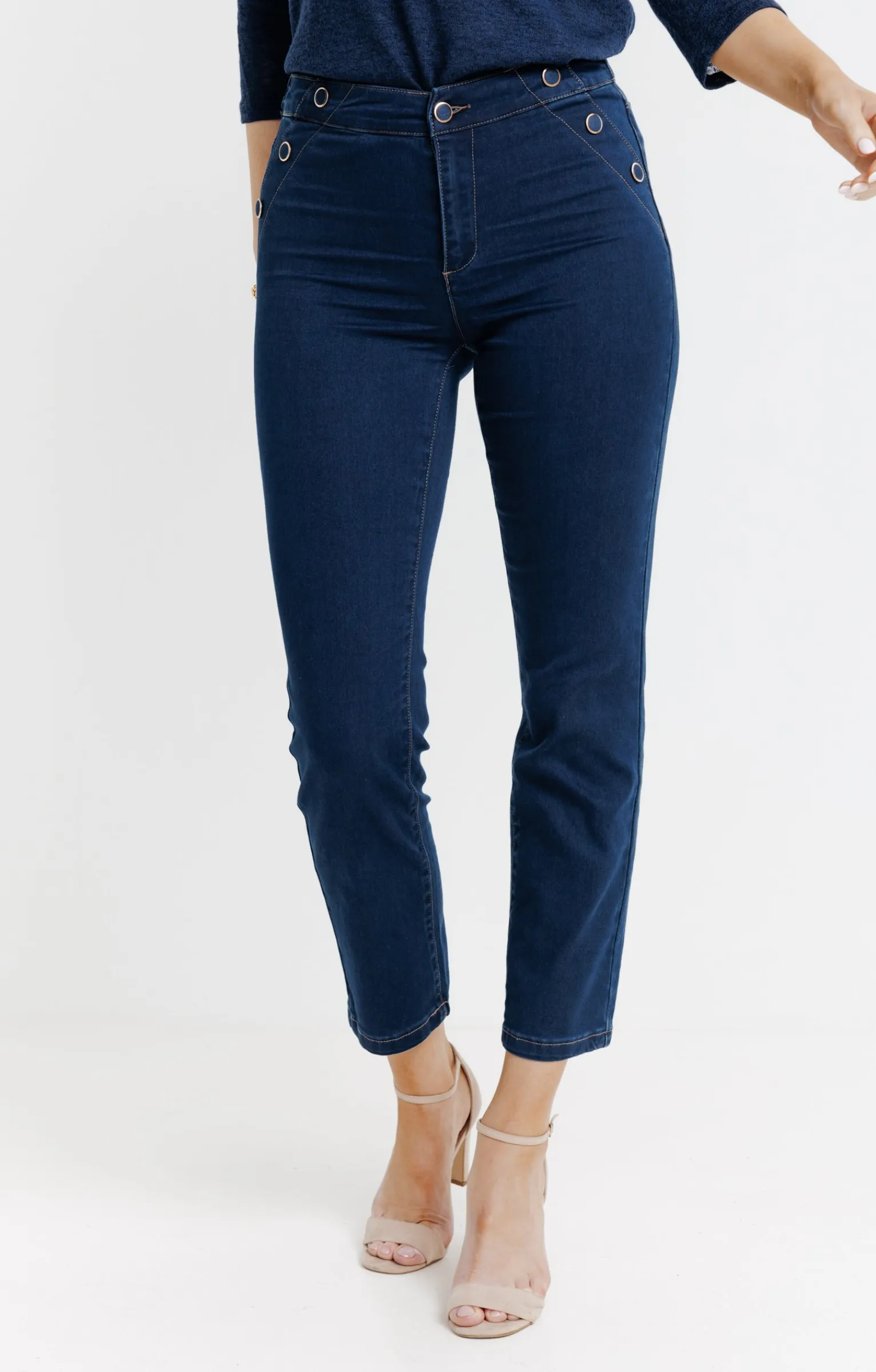 Pantalons<Armand Thiery Pantalon 7/8 satin denim brut - Bleu