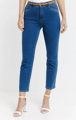 Pantalons<Armand Thiery Pantalon 7/8 satin denim stone ceinture - Bleu