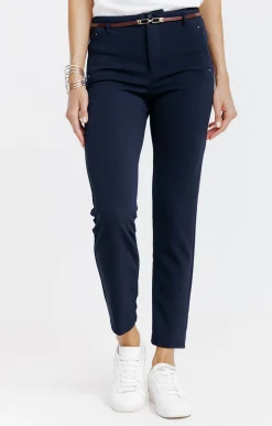 Pantalons<Armand Thiery Pantalon 7/8 ville avec ceinture - Marine