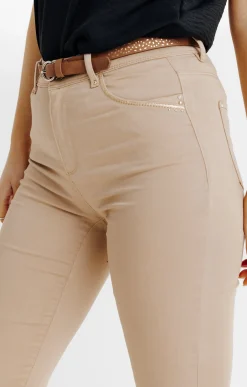Pantalons<Armand Thiery Pantalon détail clous et ceinture - Camel
