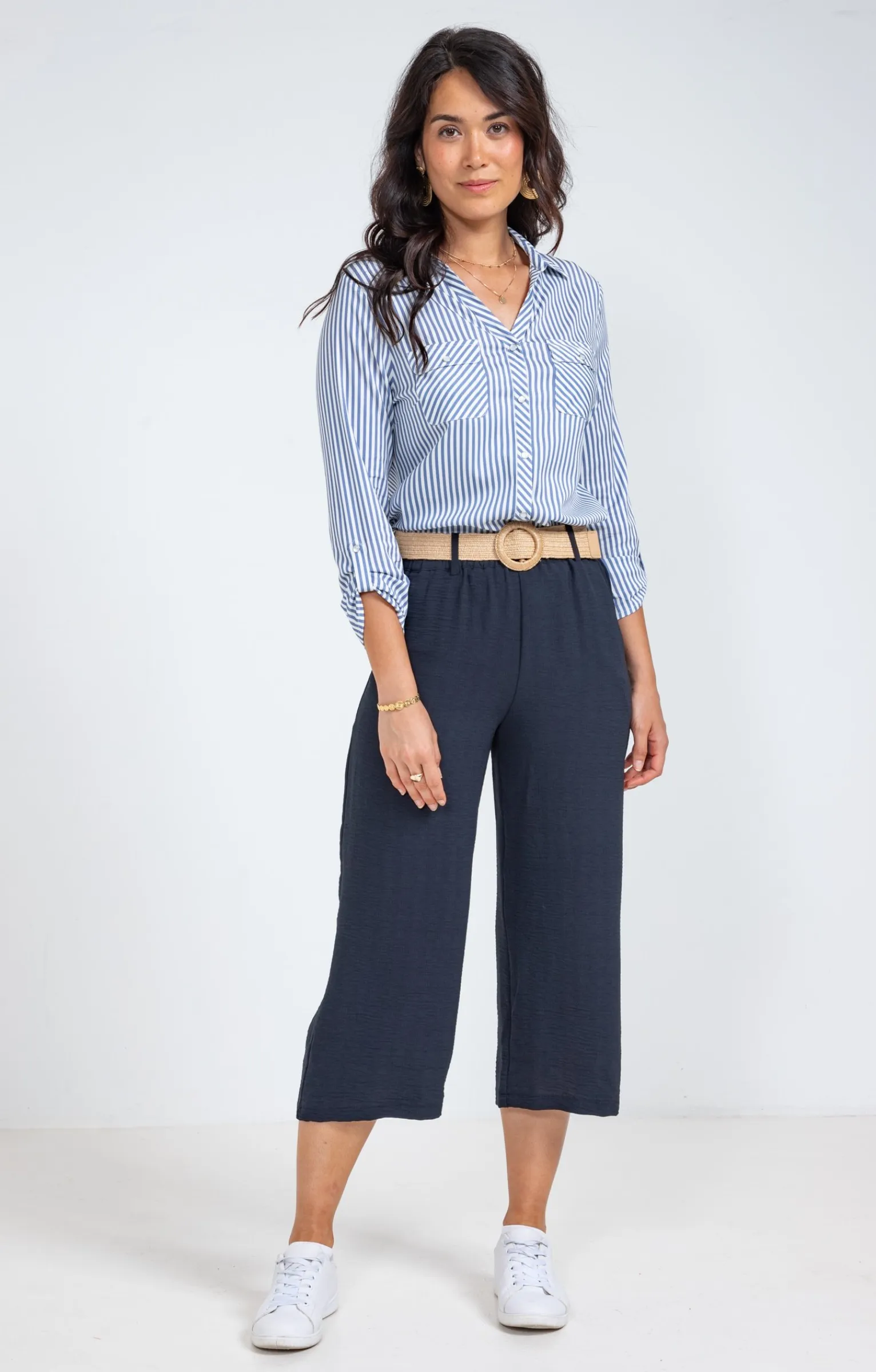 Pantalons<Armand Thiery Pantalon large fluide ceinture rafia - Marine