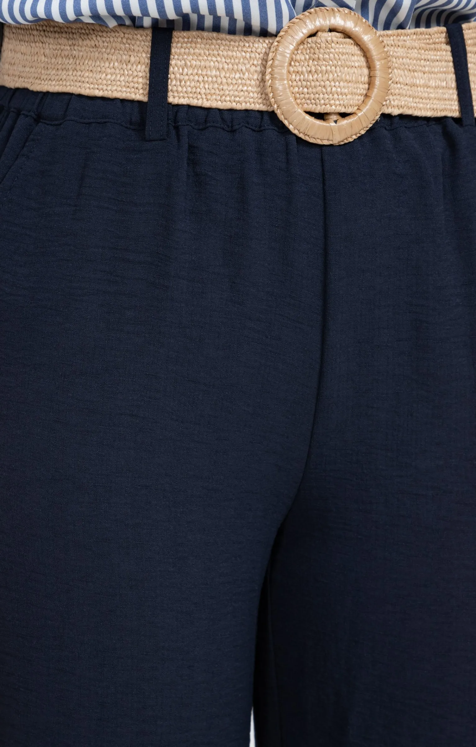 Pantalons<Armand Thiery Pantalon large fluide ceinture rafia - Marine