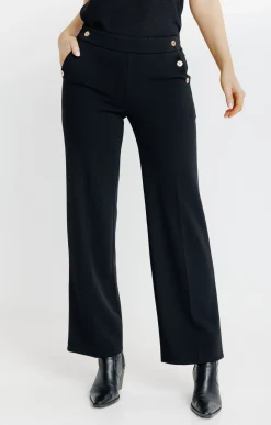 Pantalons<Armand Thiery pantalon maille large détail bouton doré - Noir
