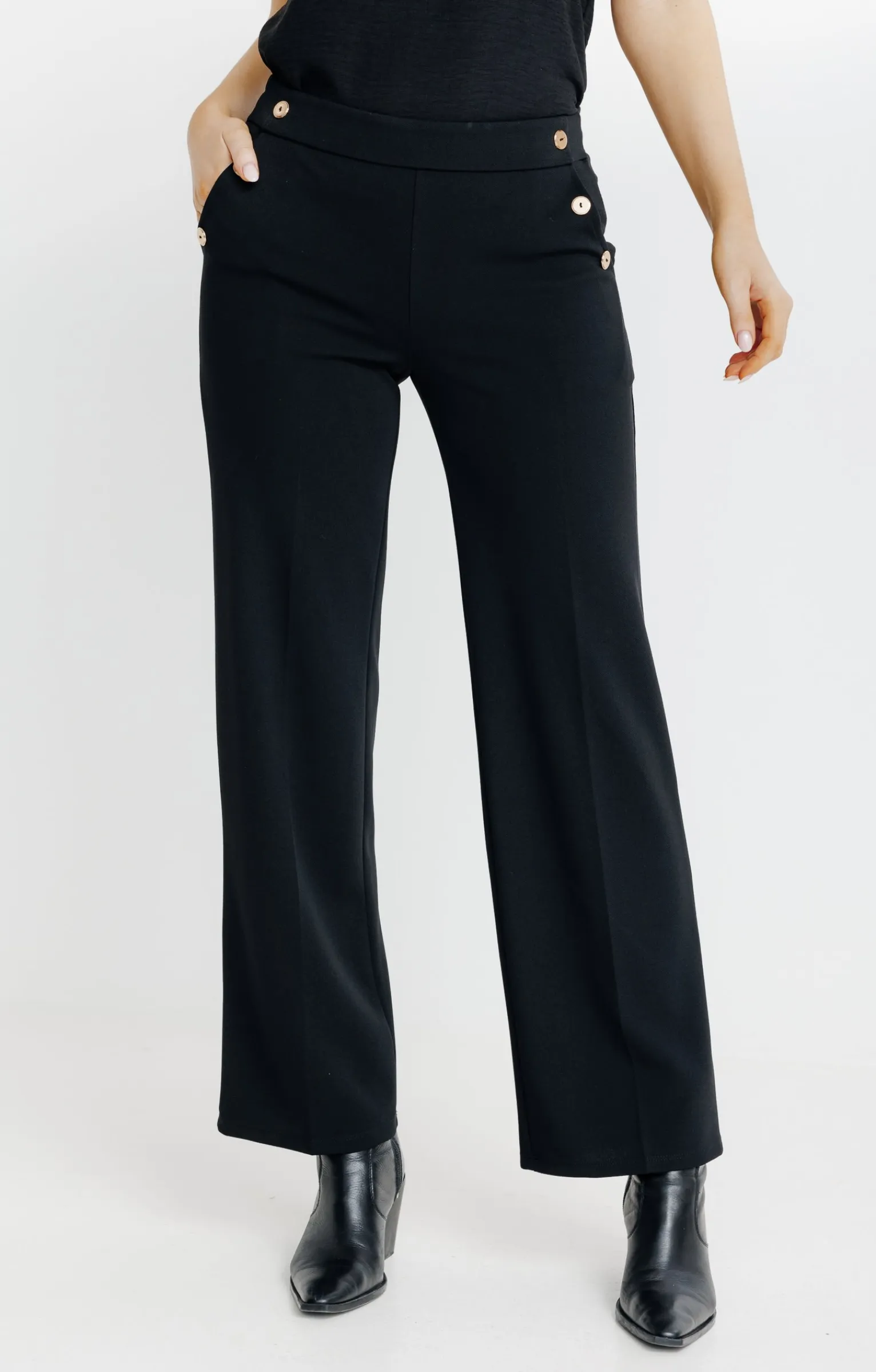 Pantalons<Armand Thiery pantalon maille large détail bouton doré - Noir