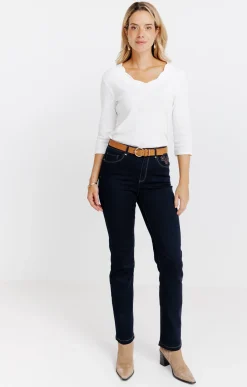 Pantalons<Armand Thiery Pantalon satin denim broderie fleur - Bleu