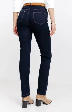 Pantalons<Armand Thiery Pantalon satin denim broderie fleur - Bleu