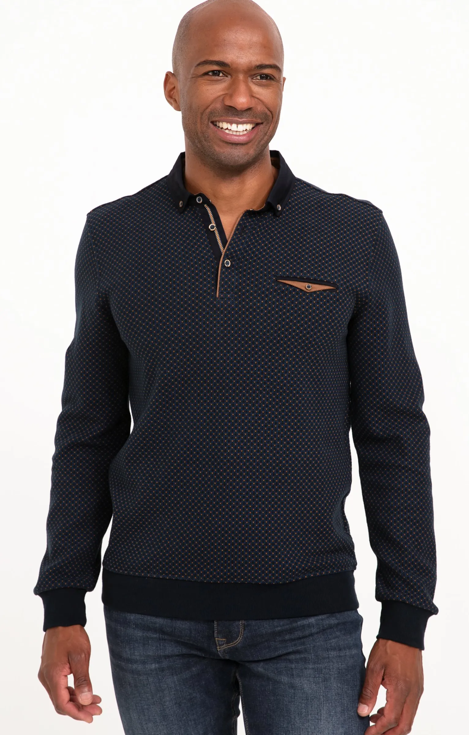 Polos & Tee-shirts<Armand Thiery Polo manches longues Mini Print - Marine
