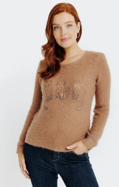 Pulls & Cardigans<Armand Thiery Pull broderie chat - Camel