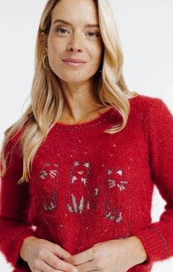 Pulls & Cardigans<Armand Thiery Pull broderie chat - Rouge