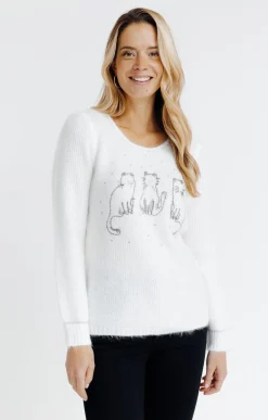 Pulls & Cardigans<Armand Thiery Pull broderie chat - Écru