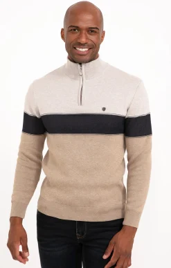 Pulls & Gilets<Armand Thiery Pull col monant rayé - Beige
