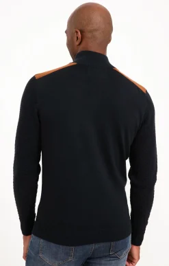 Pulls & Gilets<Armand Thiery Pull col montant avec détails suèdine - Marine