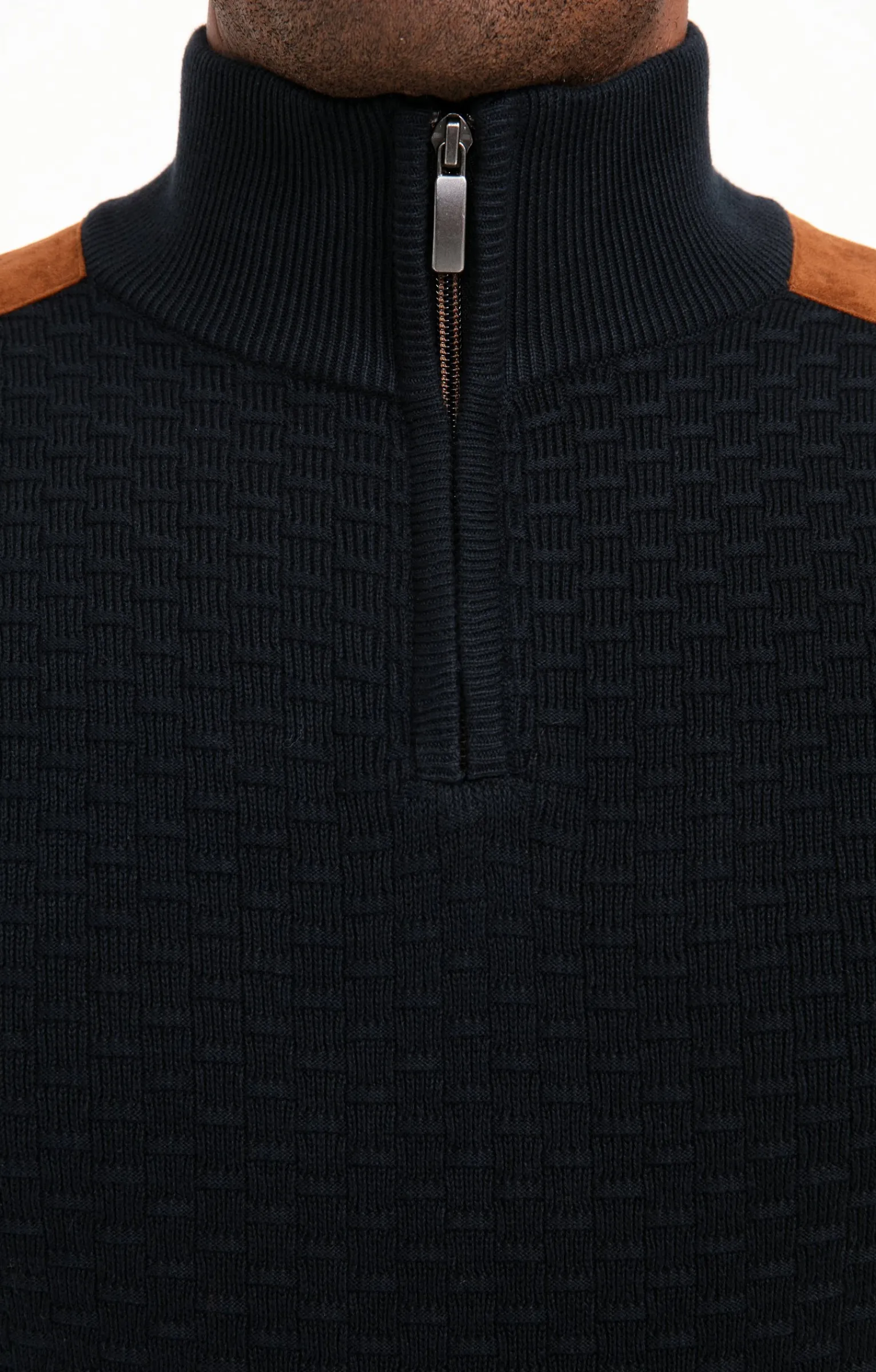 Pulls & Gilets<Armand Thiery Pull col montant avec détails suèdine - Marine