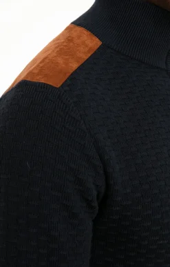 Pulls & Gilets<Armand Thiery Pull col montant avec détails suèdine - Marine