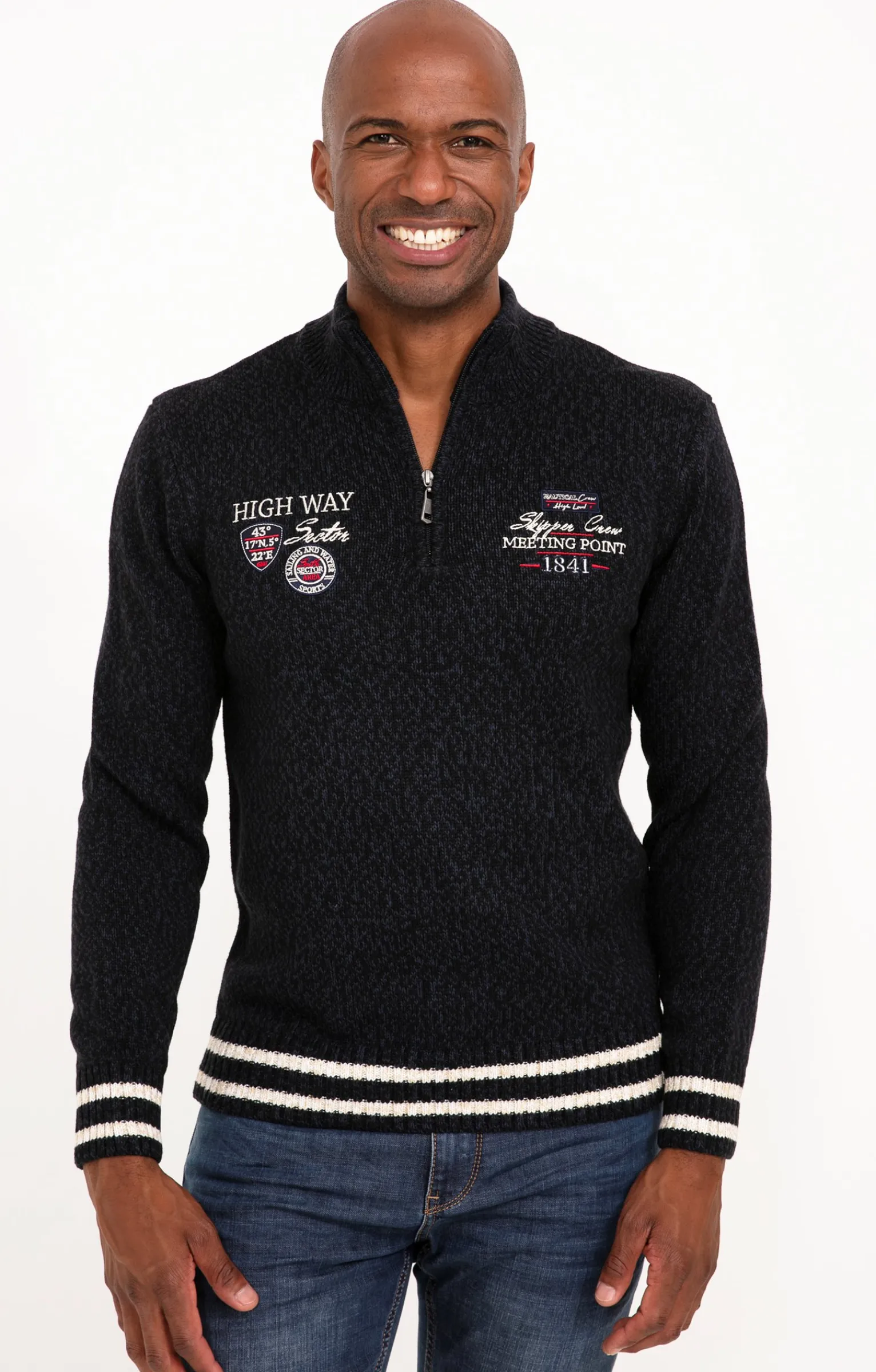 Pulls & Gilets<Armand Thiery Pull col montant brodé - Marine