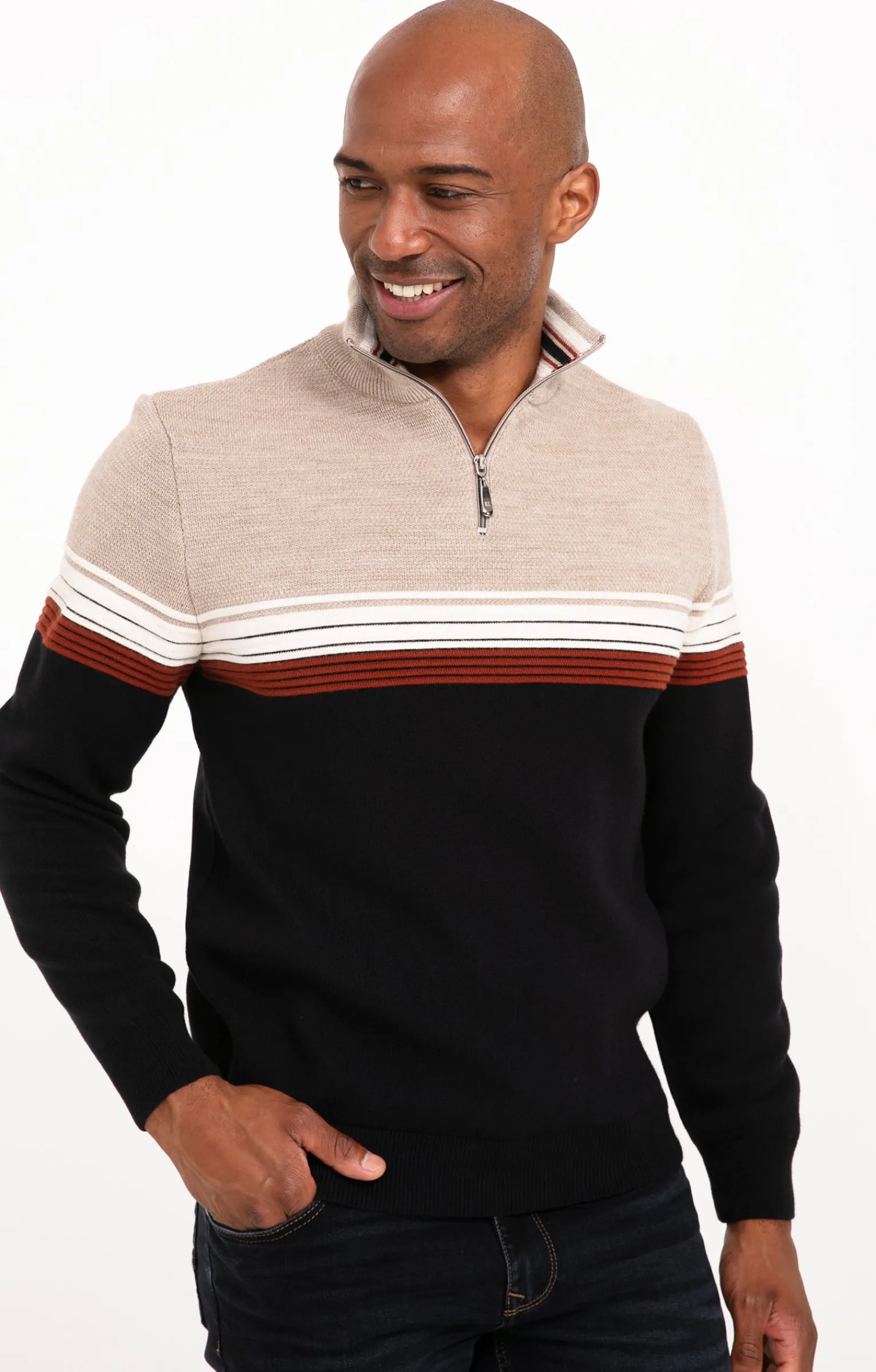 Pulls & Gilets<Armand Thiery Pull col montant rayé - Brique