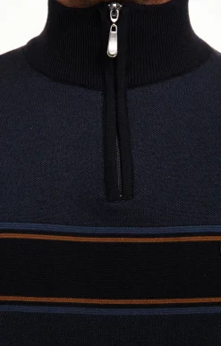 Pulls & Gilets<Armand Thiery Pull col montant rayé - Marine