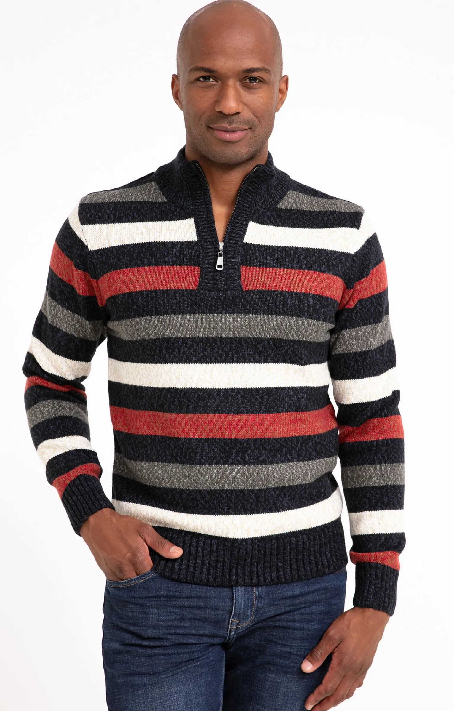 Pulls & Gilets<Armand Thiery Pull col montant rayé all over - Écru