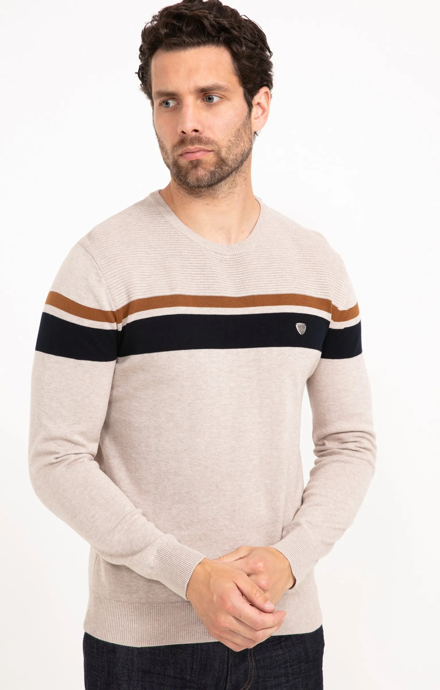 Pulls & Gilets<Armand Thiery Pull col rond rayure placée - Beige