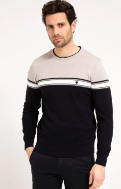 Pulls & Gilets<Armand Thiery Pull col rond rayure placée - Beige