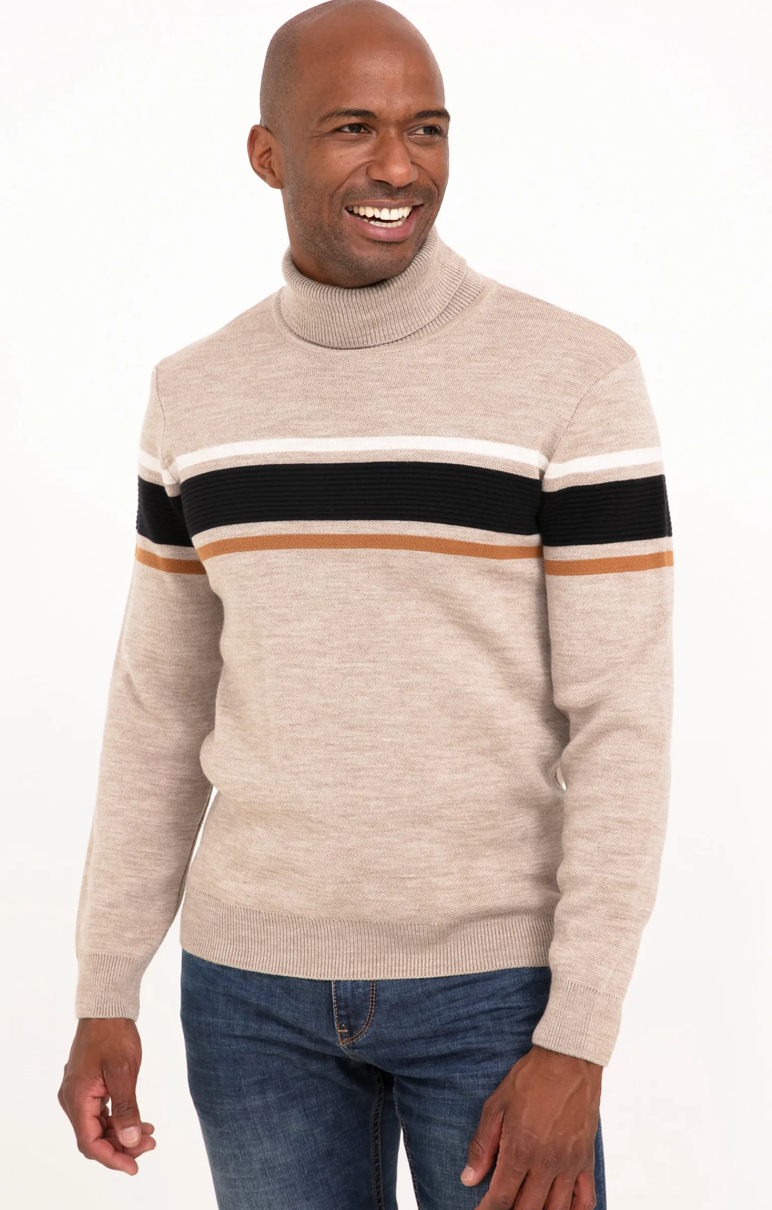 Pulls & Gilets<Armand Thiery Pull col roulé rayé - Beige