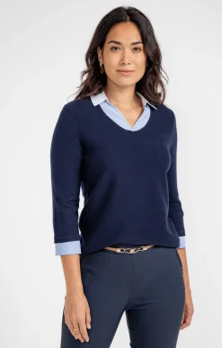 Pulls & Cardigans<Armand Thiery Pull 2-en-1 bicolore avec strass - Marine
