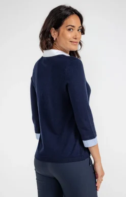 Pulls & Cardigans<Armand Thiery Pull 2-en-1 bicolore avec strass - Marine