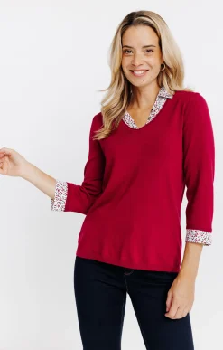 Pulls & Cardigans<Armand Thiery Pull 2-en-1 col chemise - Bordeaux