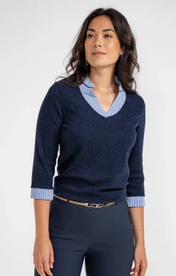 Pulls & Cardigans<Armand Thiery Pull 2-en-1 rayé - Marine