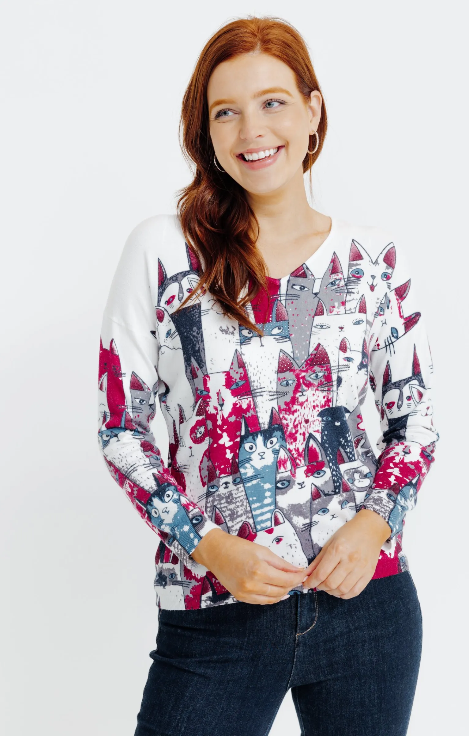 Pulls & Cardigans<Armand Thiery Pull imprimé chat - Framboise