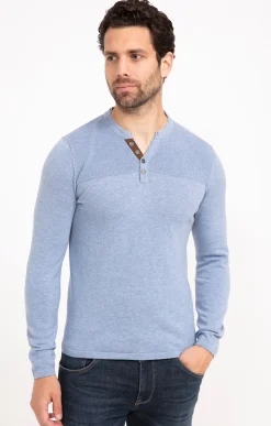 Pulls & Gilets<Armand Thiery Pull uni col tunisien - Bleuciel