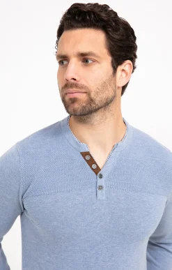 Pulls & Gilets<Armand Thiery Pull uni col tunisien - Bleuciel