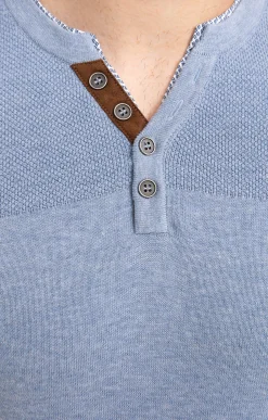 Pulls & Gilets<Armand Thiery Pull uni col tunisien - Bleuciel