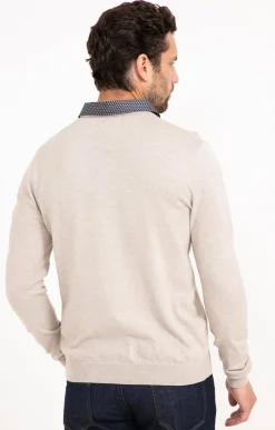 Pulls & Gilets<Armand Thiery Pull uni col V avec chemise - Beige
