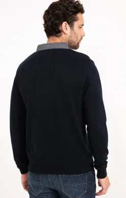 Pulls & Gilets<Armand Thiery Pull uni col V avec chemise - Marine