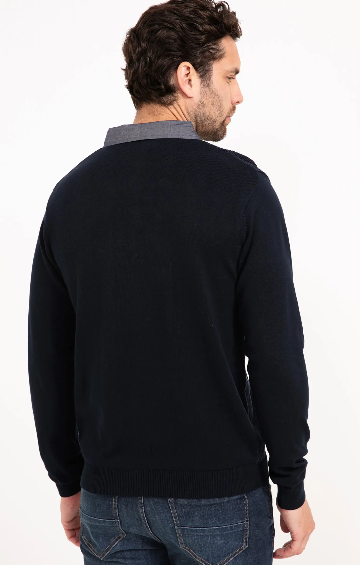 Pulls & Gilets<Armand Thiery Pull uni col V avec chemise - Marine