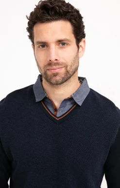 Pulls & Gilets<Armand Thiery Pull uni col V avec chemise - Marine
