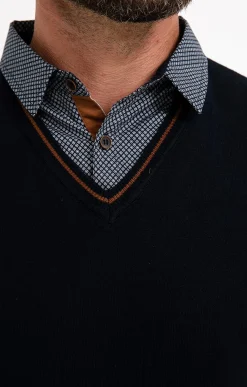 Pulls & Gilets<Armand Thiery Pull uni col V avec chemise - Marine