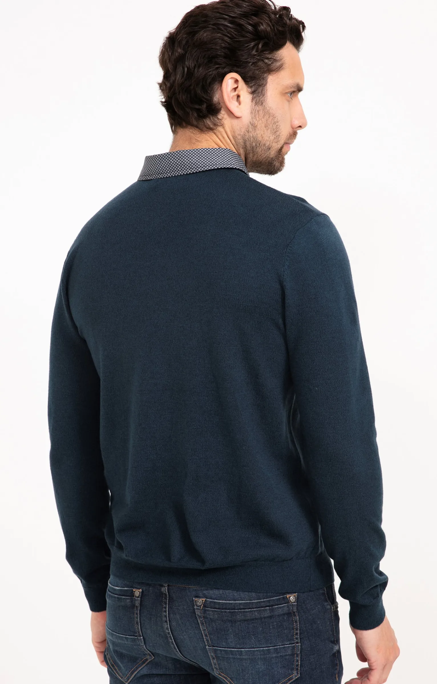 Pulls & Gilets<Armand Thiery Pull uni col V avec chemise - Pétrole