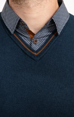 Pulls & Gilets<Armand Thiery Pull uni col V avec chemise - Pétrole