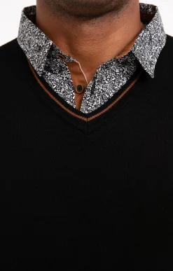 Pulls & Gilets<Armand Thiery Pull uni col V avec chemise - Noir