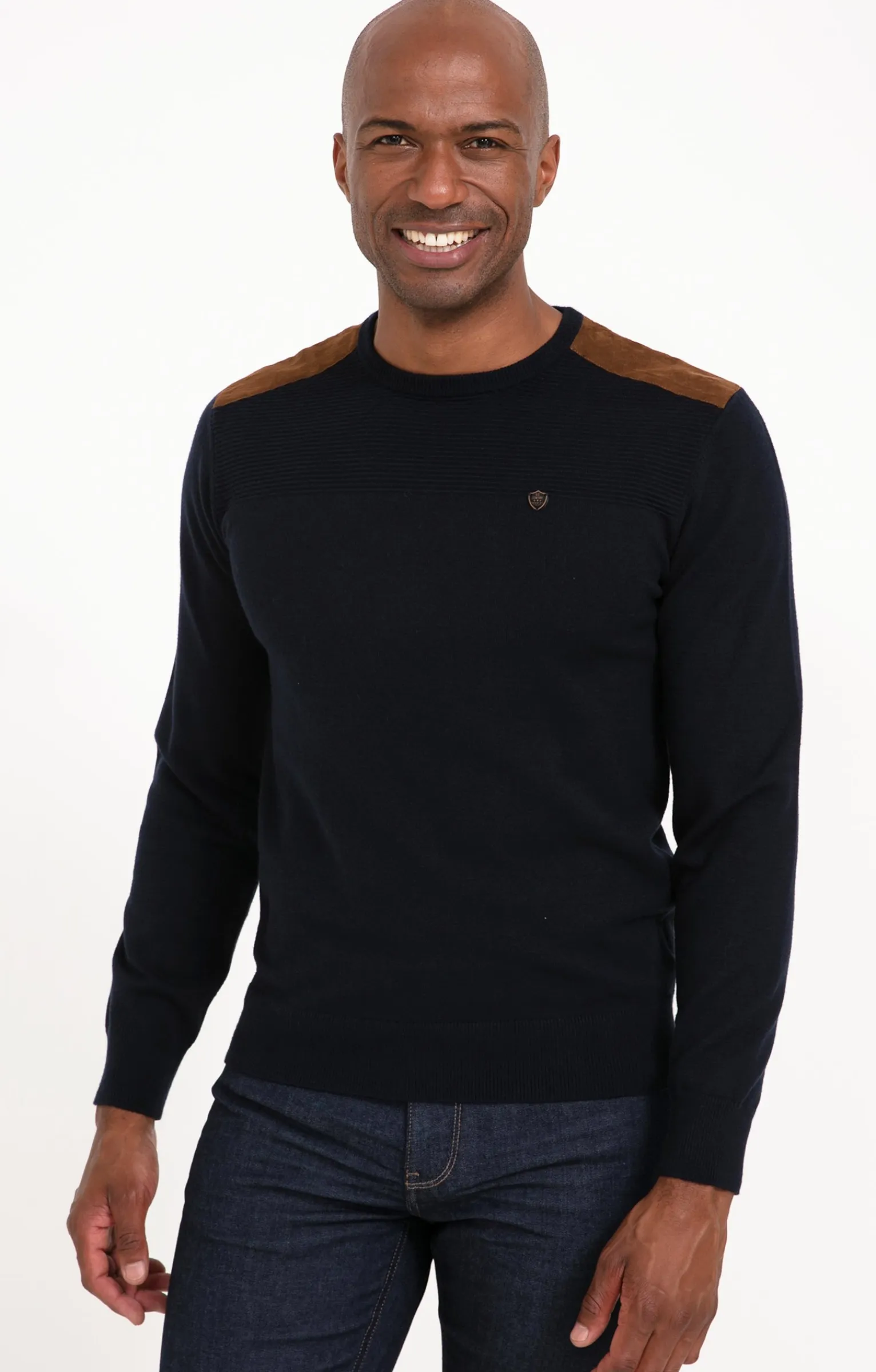Pulls & Gilets<Armand Thiery Pull uni empiècement suèdine - Marine